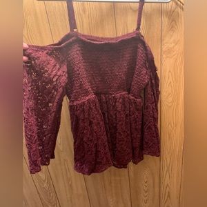 Babydoll lace smocked cold shoulder top